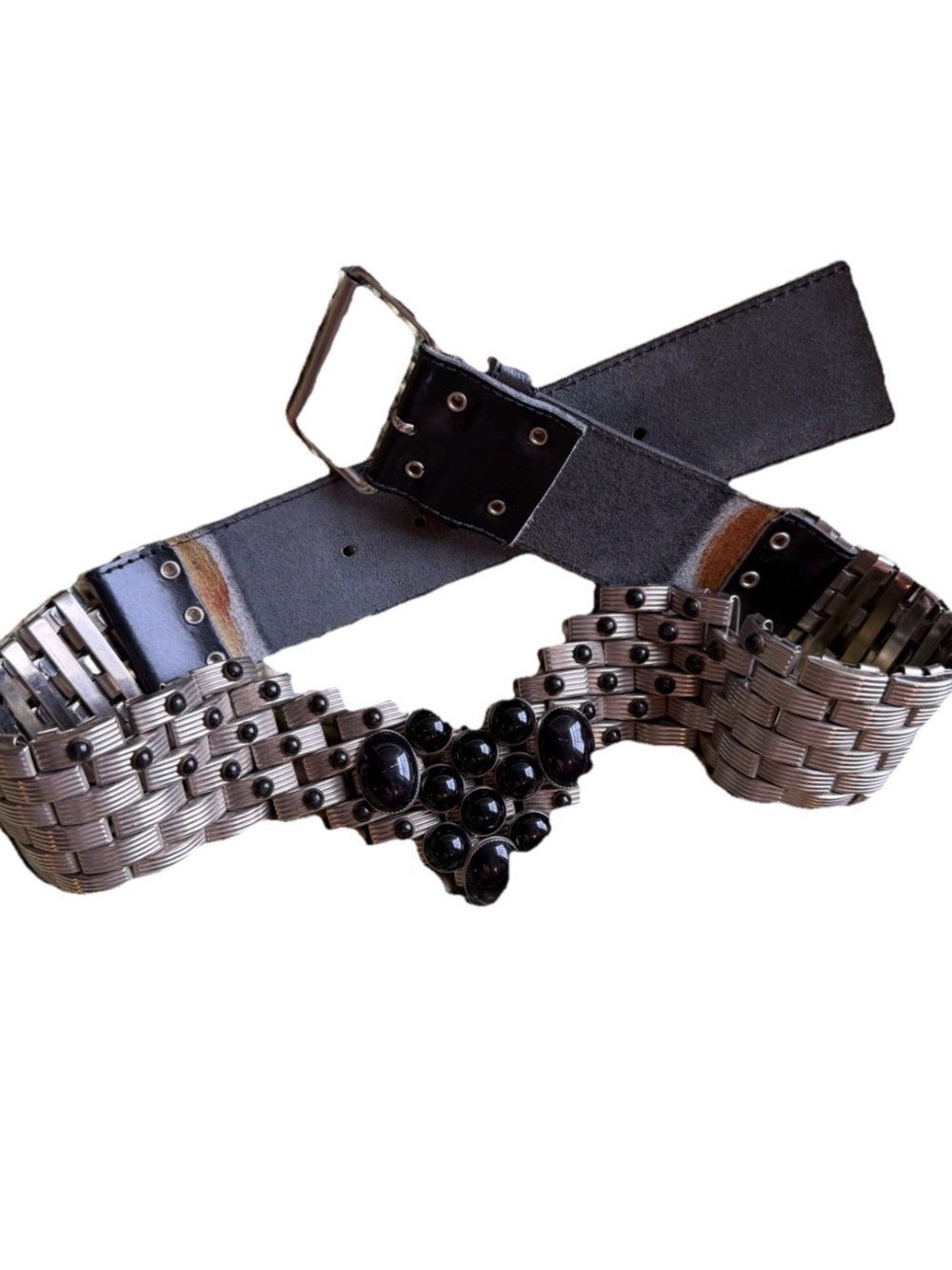 Decorative belt with an industrial link design or "cyberpunk" style.
